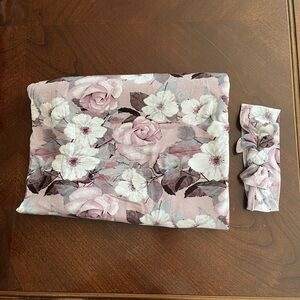 Posh Peanut Floral Purple and White Fabric with Matching Headband